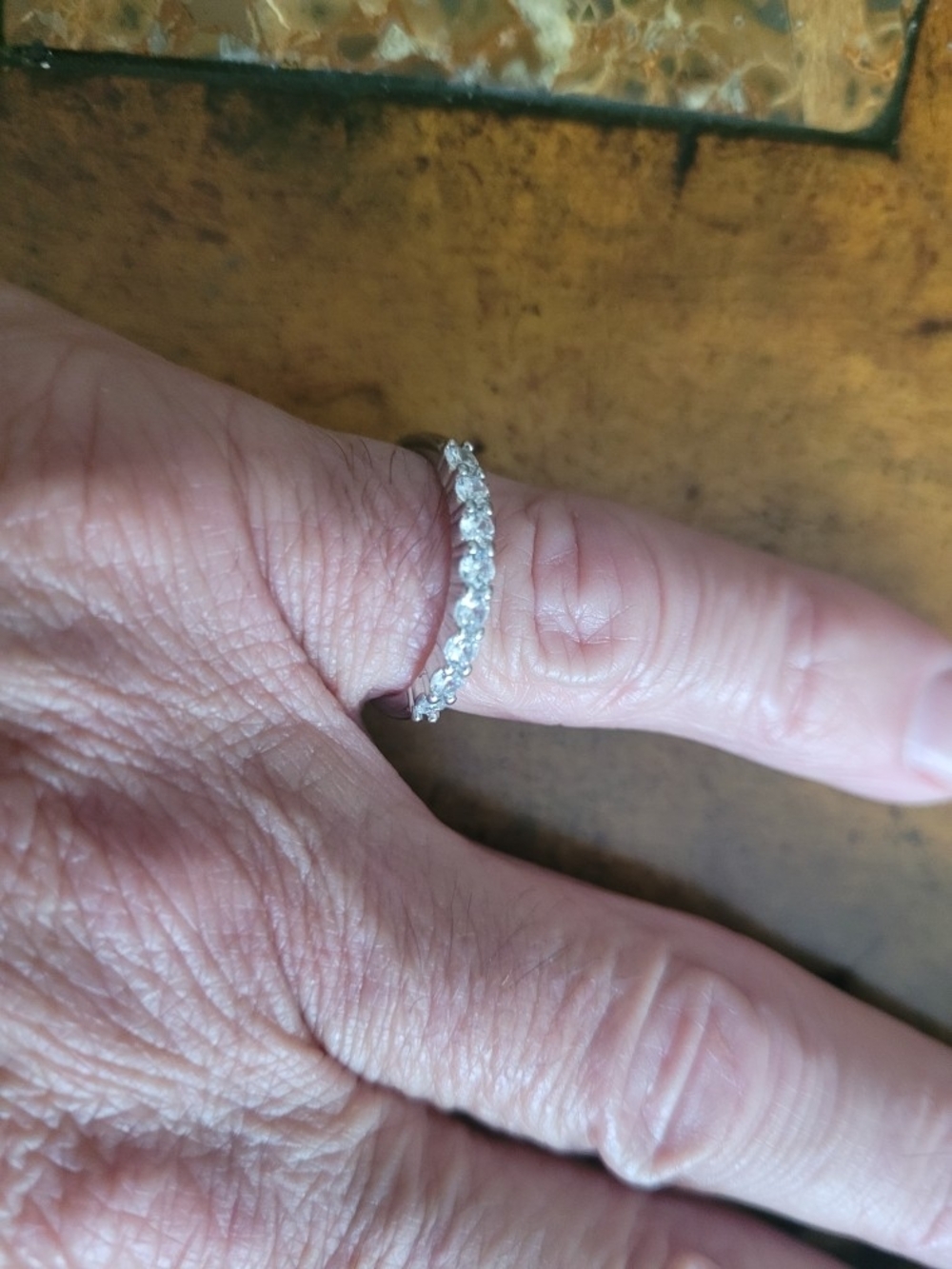Classic Silver-Tone Solitaire Engagement Ring with Pavé Band - White - Picture 2 of 3